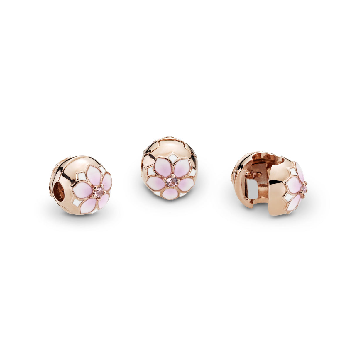 Round Pink Magnolia Flower Charm