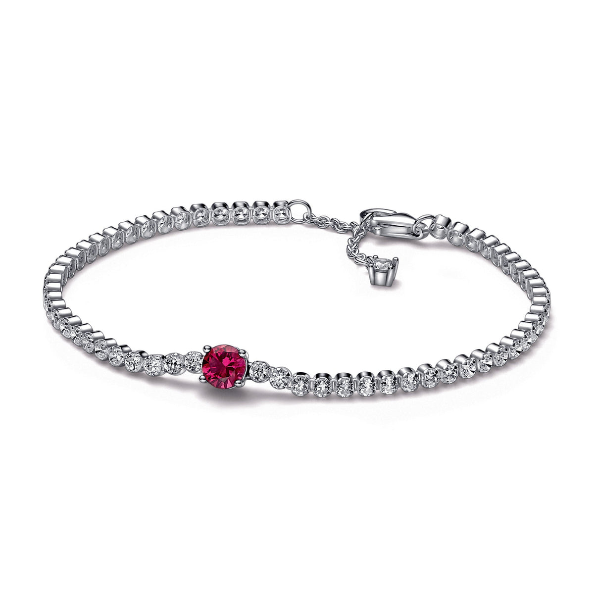 Red Sparkling Round Pavé Tennis Bracelet