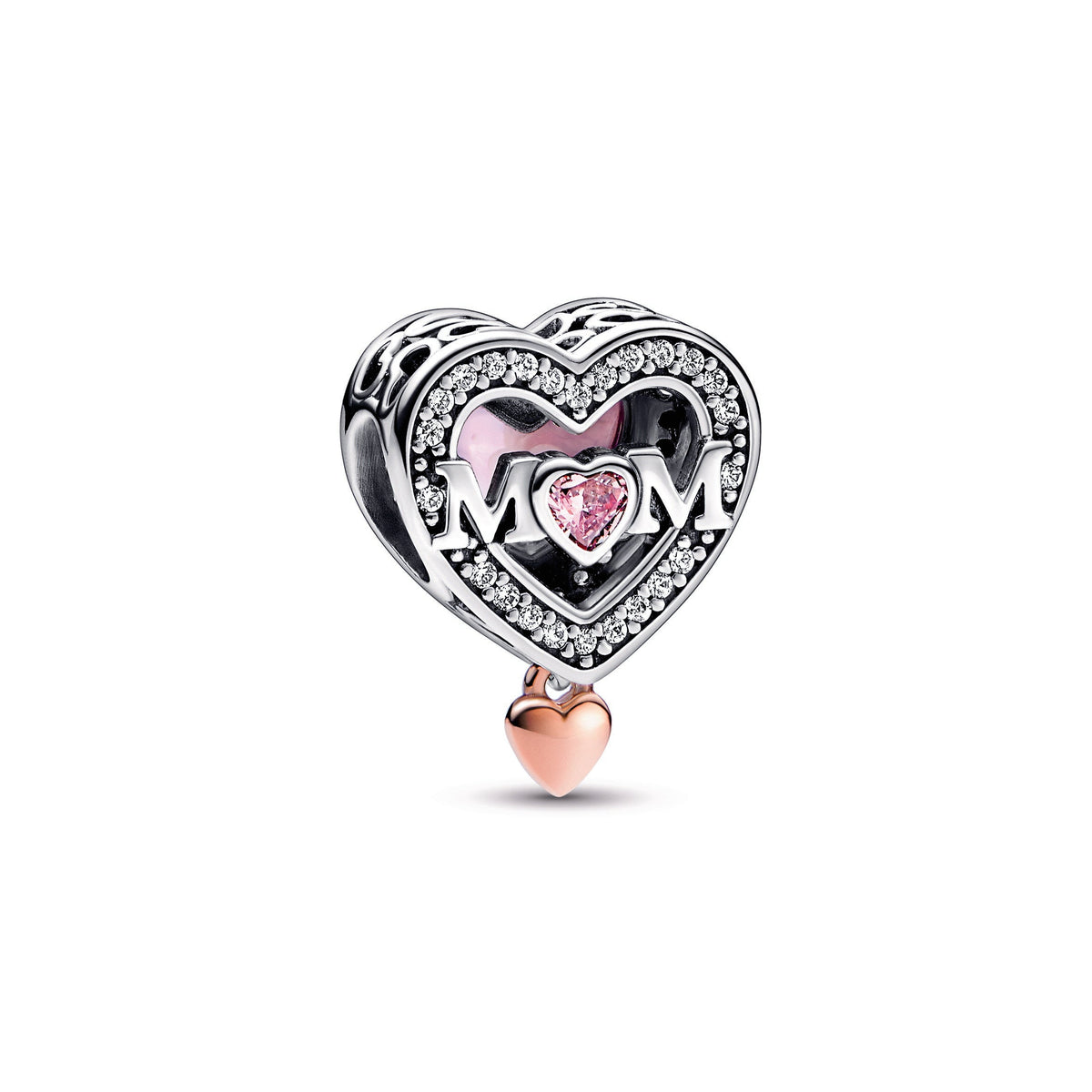 Two-tone Openwork Mum & Heart Charm