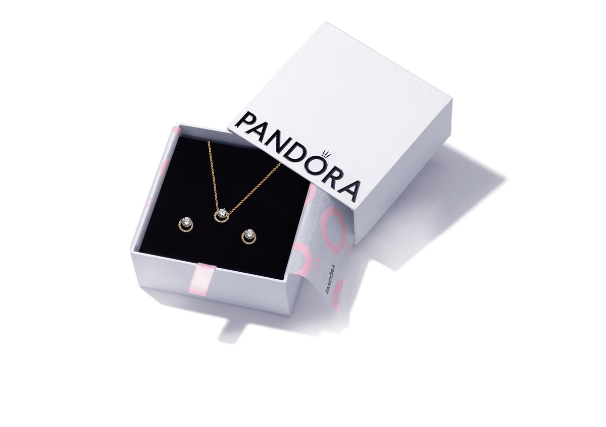 Round Halo 14K Gold-Plated Necklace & Earring Gift Set