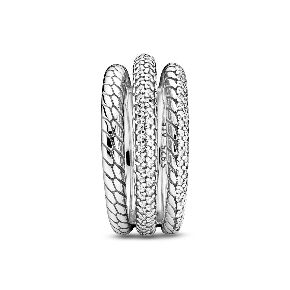Triple Band Pavé Snake Chain Pattern Ring