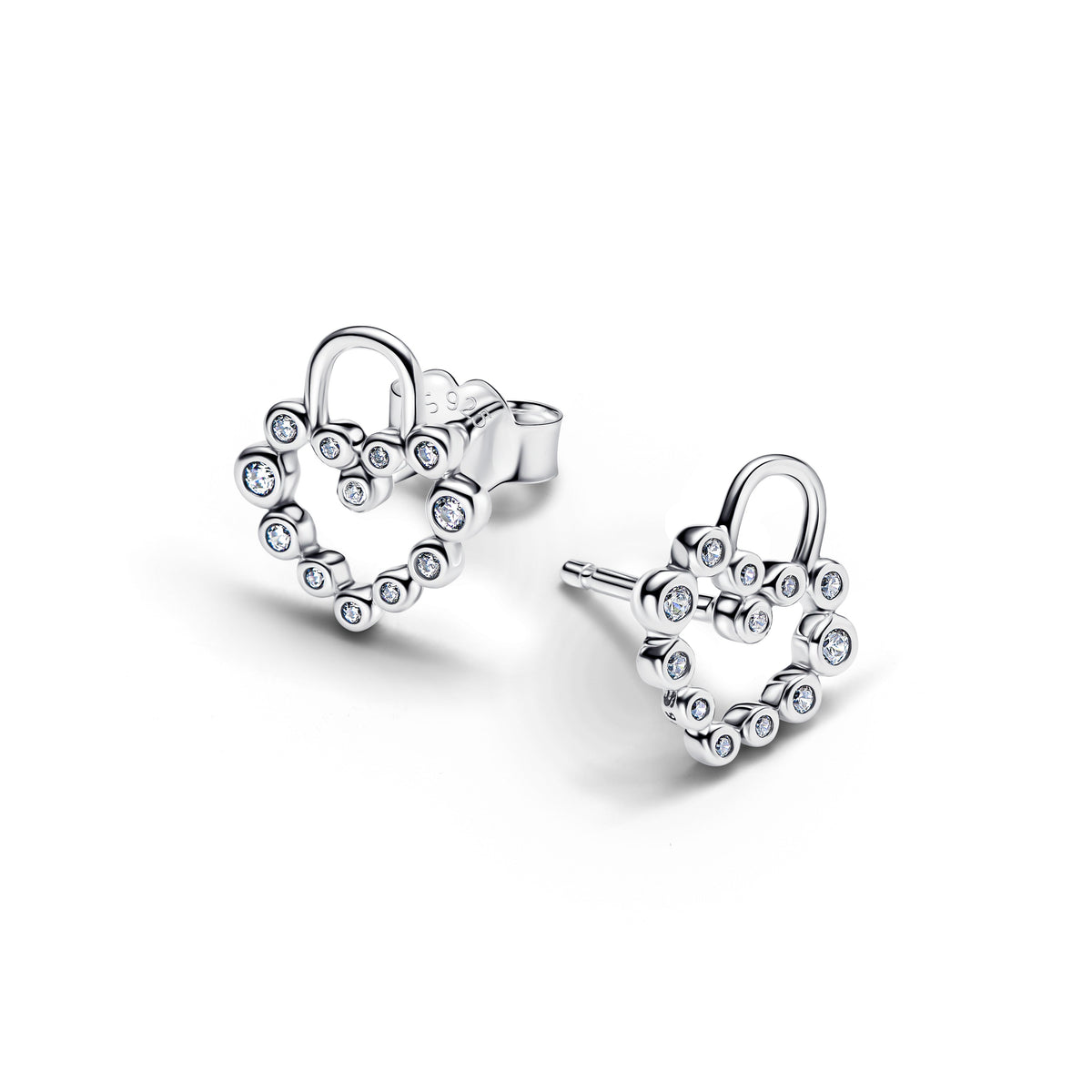 Sparkling Heart Padlock Stud Earrings