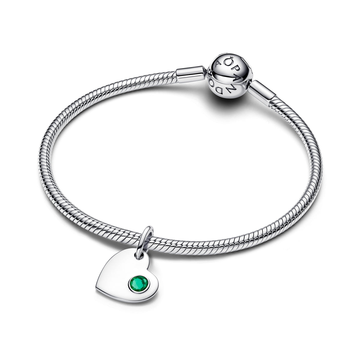 May Engravable Heart Green Stone Dangle Charm